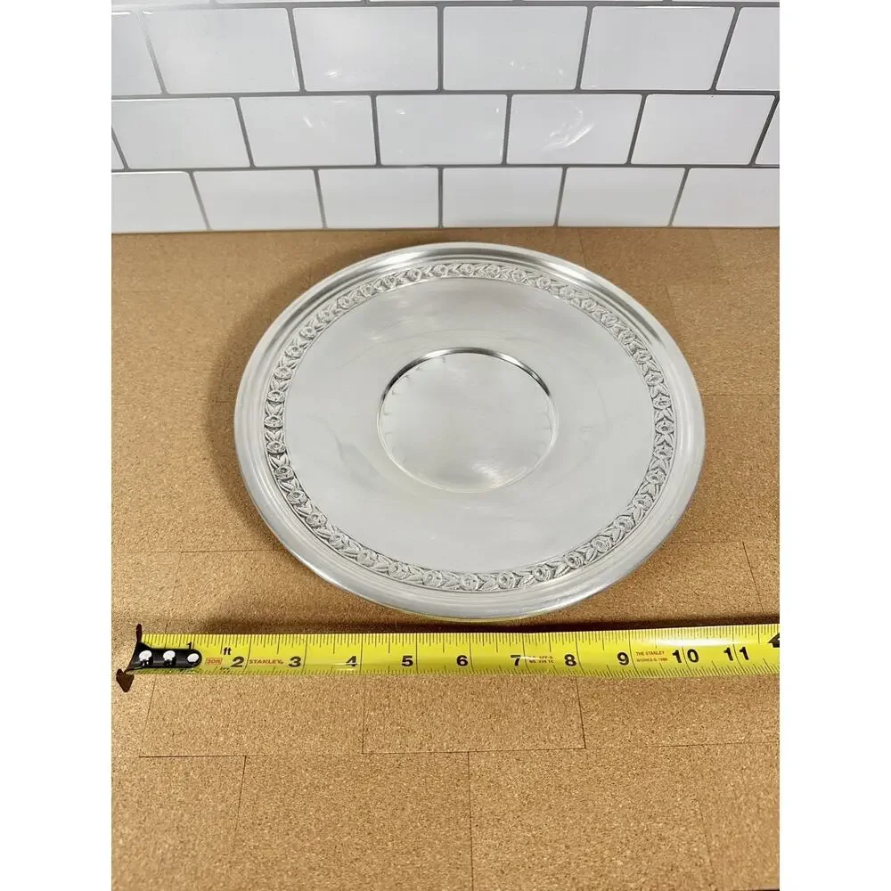 Vintage Reed & Barton Silverplate Tray #1204 Round Serving Tray Floral Border